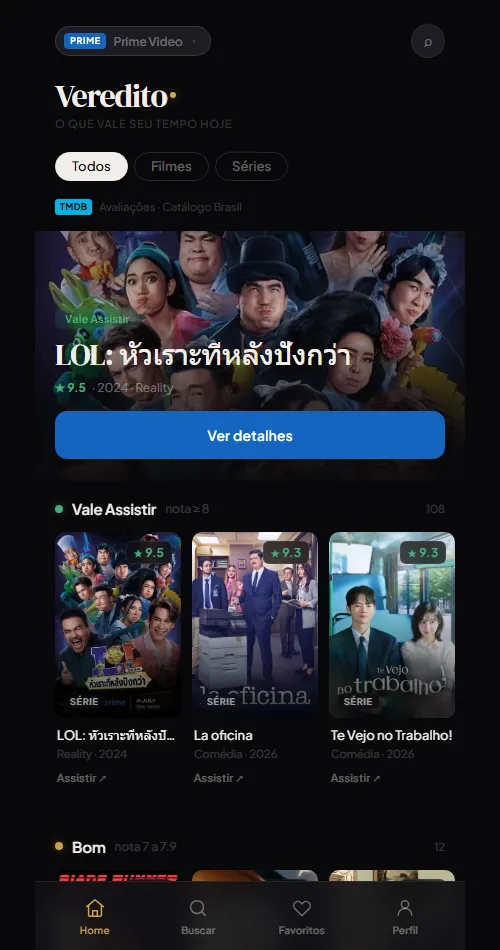 Catalog in rating bands: Worth Watching (≥ 8) above Good (7 to 7.9)